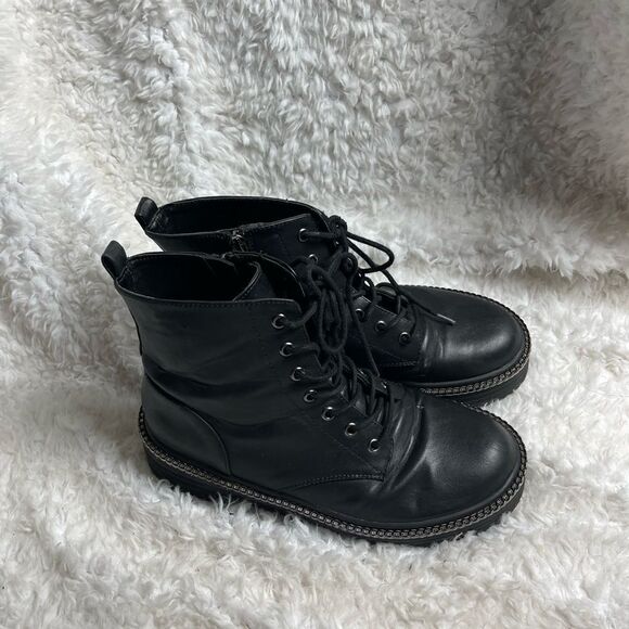 BCBG generation Kayte Black Combat boots with chain silver tone accent Size 8M - Picture 8 of 12